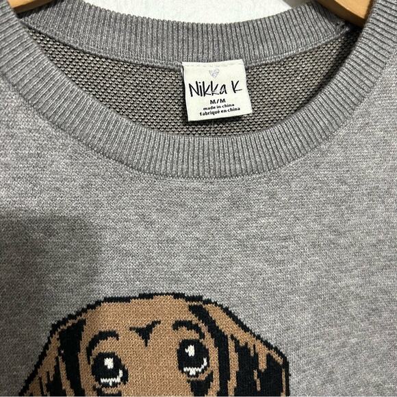 Nikka K graphic novelty gray sweater adorable Dachshund Dog Bow Pearl Christmas - Picture 4 of 10